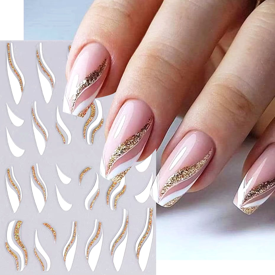 Nail Art Xmas Design - 1 szt. Złoty brokat francuski projekt