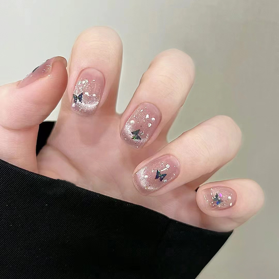 Nail Art Full Cat Eye - 24 szt. Francuskie brokatowe paznokcie do