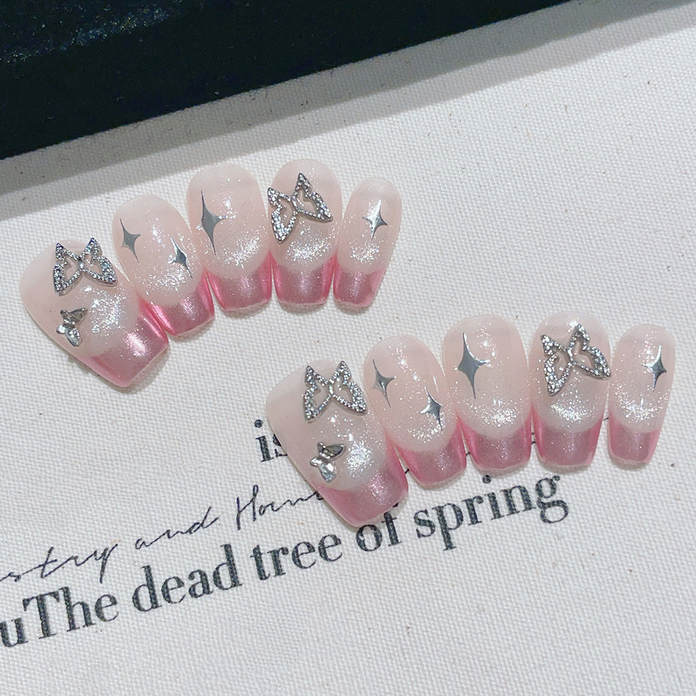 Nail Art Pink - 10 szt. Krótkie trapezowe ręcznie robione