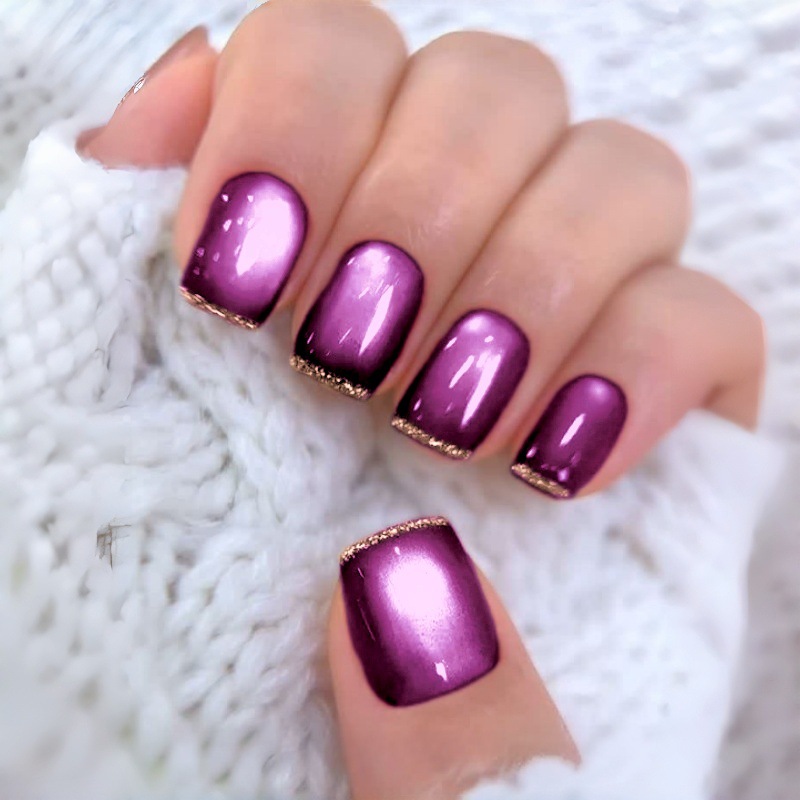 Nail Art Full Cat Eye - Krótkie kwadratowe sztuczne paznokcie dla kobiet