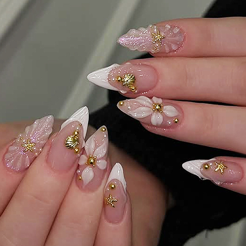 Nail Art Pink - 24 szt. Gotowe paznokcie migdałki do