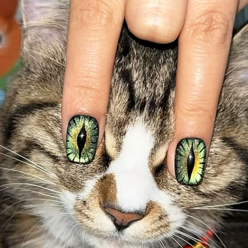Nail Art Full Cat Eye - Krótkie sztuczne paznokcie dla kobiet, brokatowe