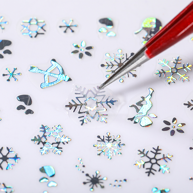 Nail Art Xmas Design - Hologram srebrne płatki śniegu 3D świąteczne