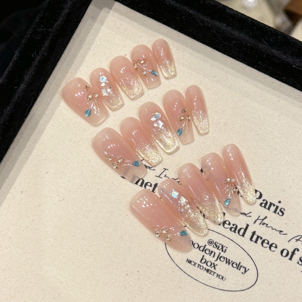 Nail Art Full Cat Eye - Ręcznie robione nude Press on Nails