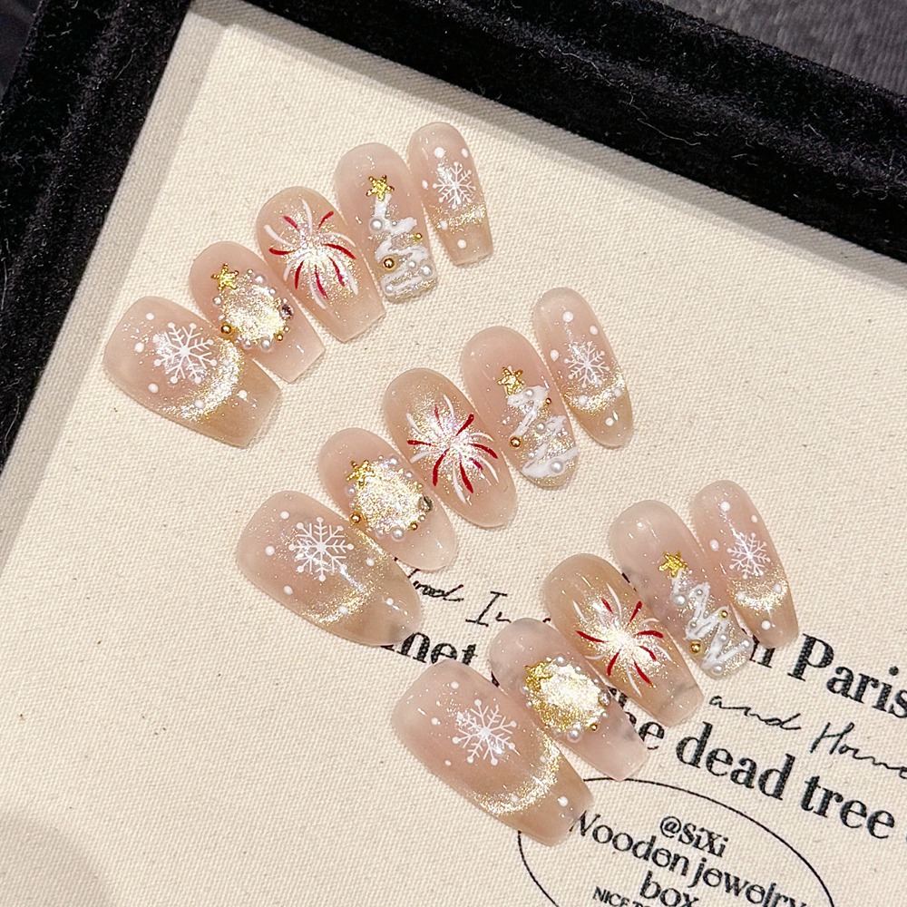Ręcznie robione nude Press on  – Nail Art Full Cat Eye recenzja i cena